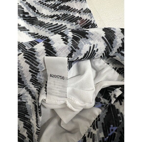 Bob Mackie Wearable Art Blouse M Blue Black Abstract Animal Print Sheer Tie Boho - Picture 8 of 13